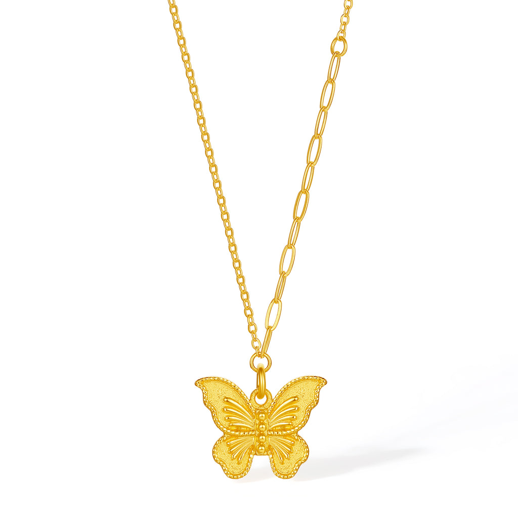 999 24K Gold Pendant Necklace Butterfly 4-4.4g A0613726