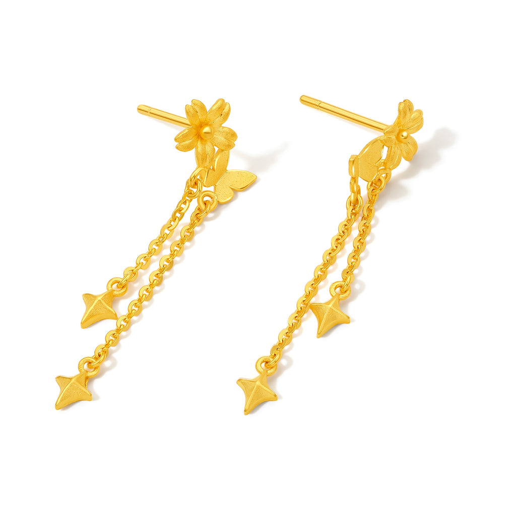 "Annie's Garden" 999 24K Gold Earrings Flower 2.4-2.9g A0913065
