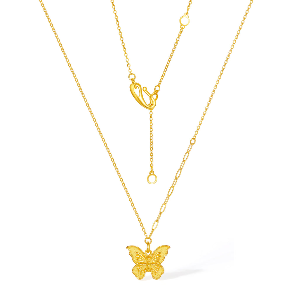 999 24K Gold Pendant Necklace Butterfly 4-4.4g A0613726