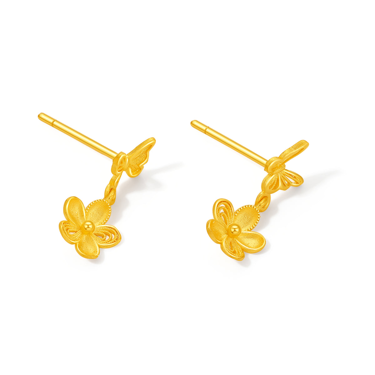 “Dream in the Garden” 999 24K Gold Earrings Flower 1.65-1.95g A0915068