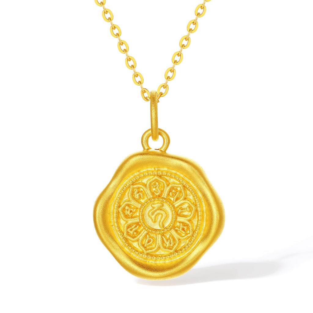 "Jiuhua Mountain" 24K Gold Pendant Buddhist Scripture A0415253