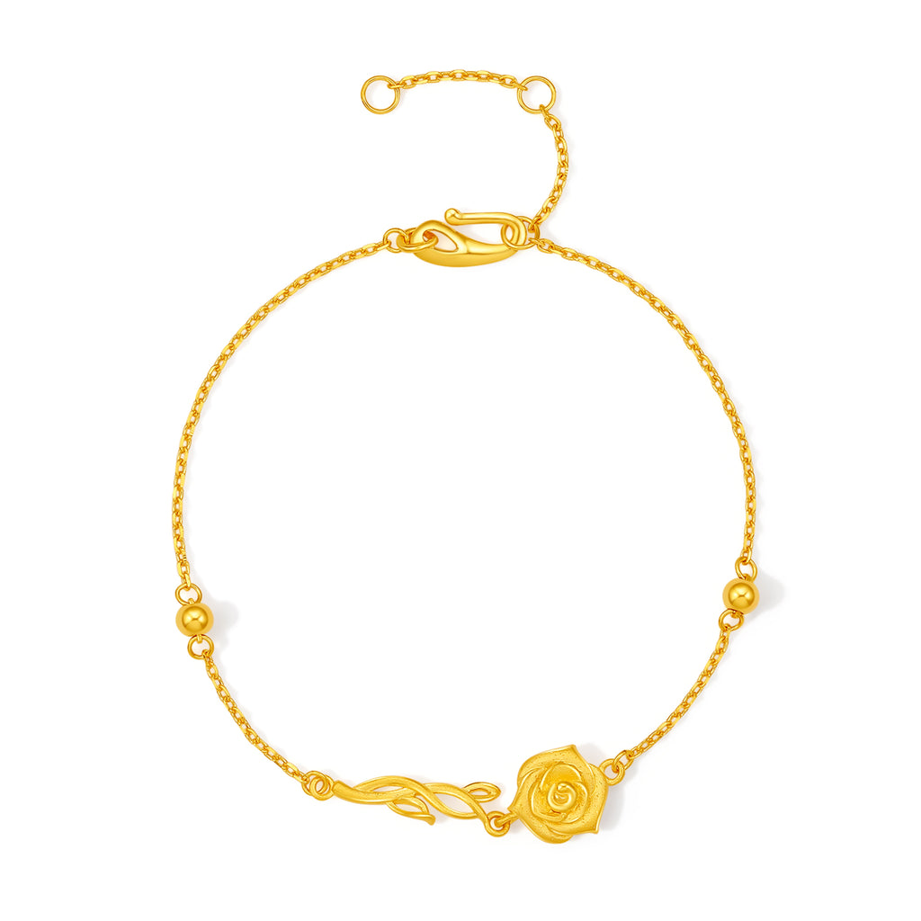 “Dream in the Garden” 999 24K Gold Chain Bracelet Flower 3.34-3.84g A0714951
