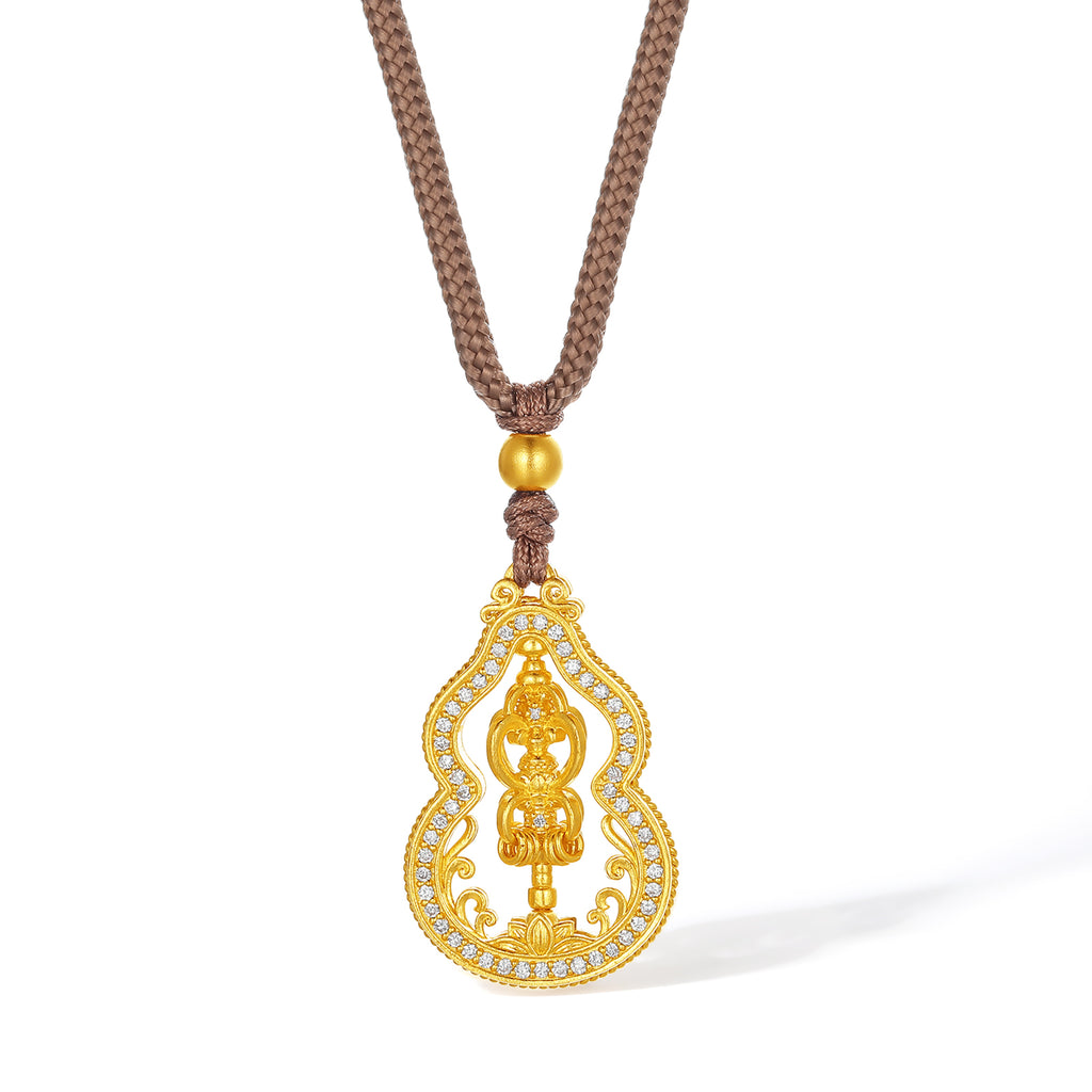 'Jiuhua Mountain' 999.9 24K Gold Pendant Necklace Diamond Vajra V0415274