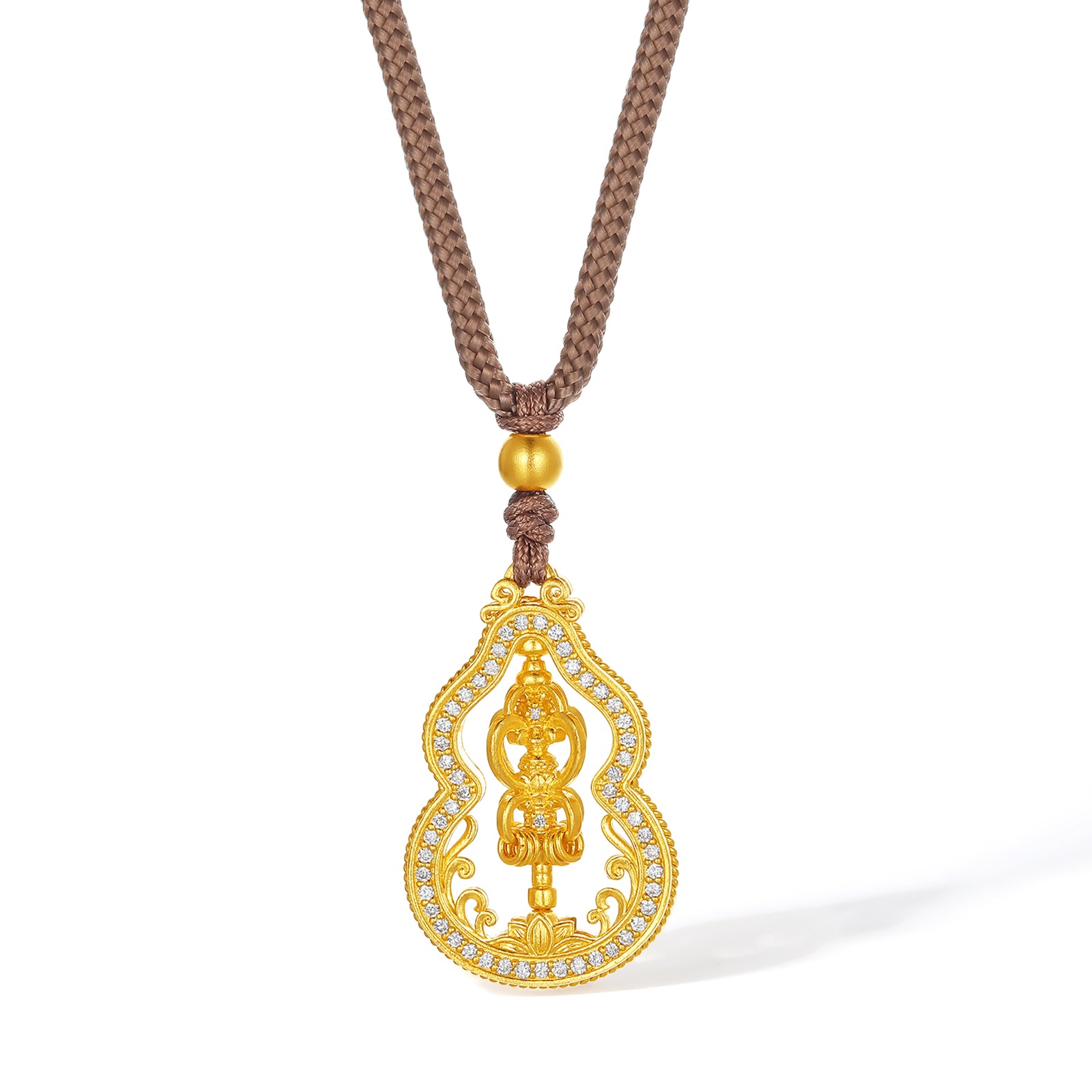 'Jiuhua Mountain' 999.9 24K Gold Pendant Necklace Diamond Vajra V0415274