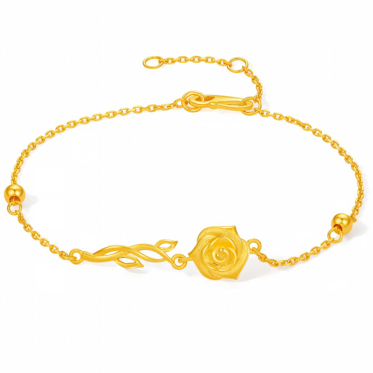 “Dream in the Garden” 999 24K Gold Chain Bracelet Flower 3.34-3.84g A0714951