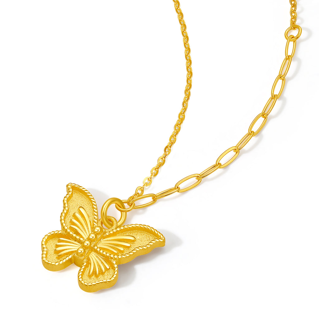 999 24K Gold Pendant Necklace Butterfly 4-4.4g A0613726