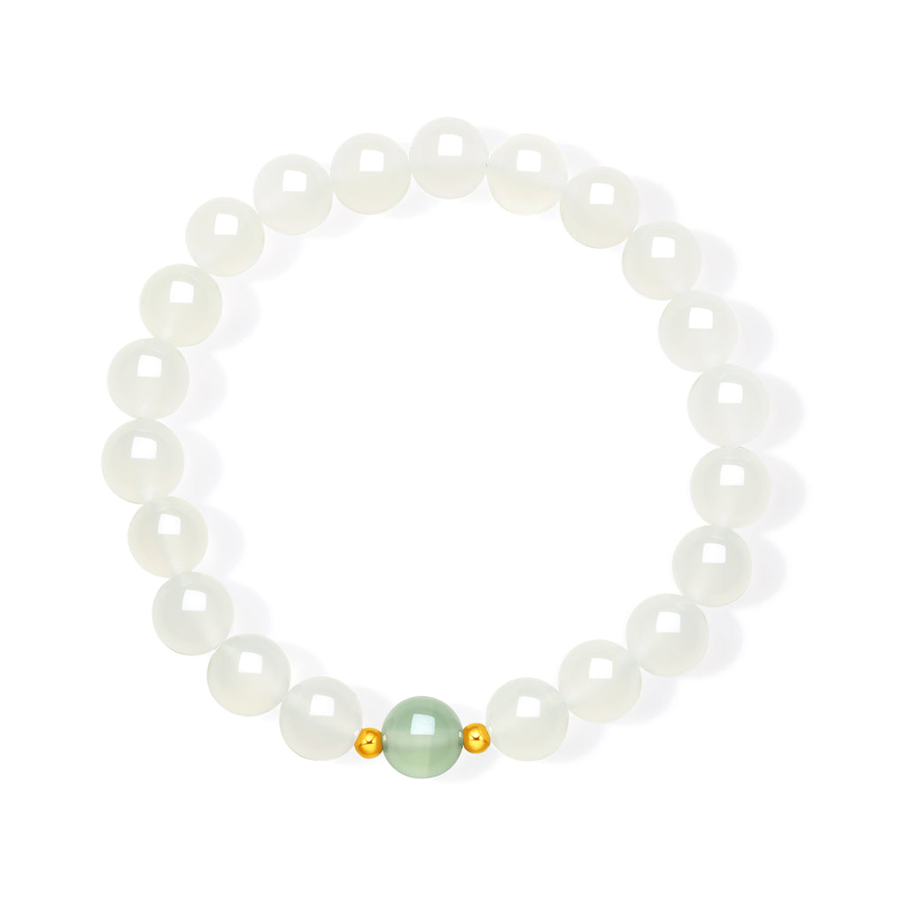 18K Gold Beaded Bracelet Chalcedony 0.03-0.05g J1915934