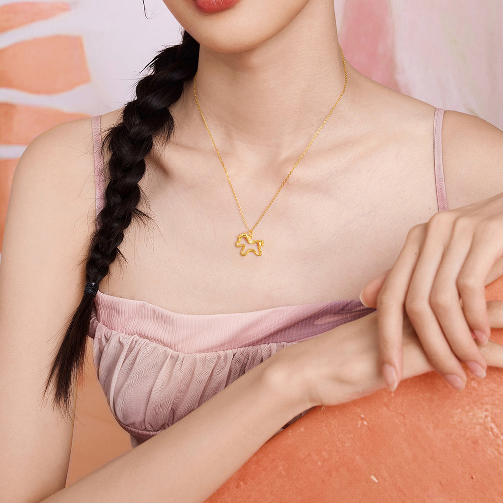 'Year of the Horse' Au750 18K Gold Pendant Necklace Horse 1.7-2.1g 40cm-45cm C0623337