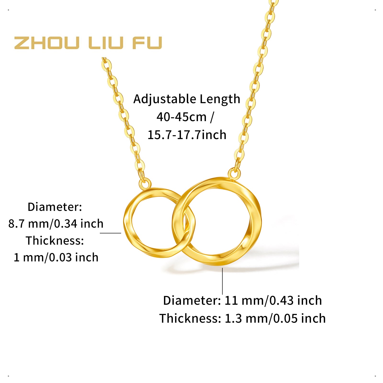 18K Gold Pendant Necklace Interlocking Circles 1.95-2.25g C0612669