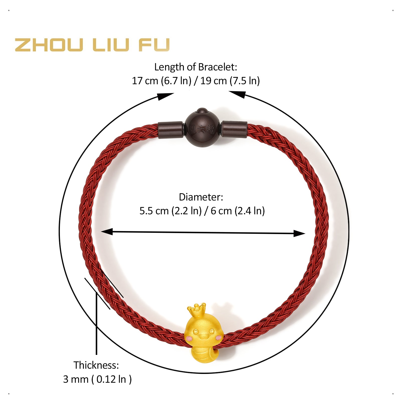 "Chinese Zodiac Snake" 24K Gold Charm Bracelet Snake 1-1.3g A1613097