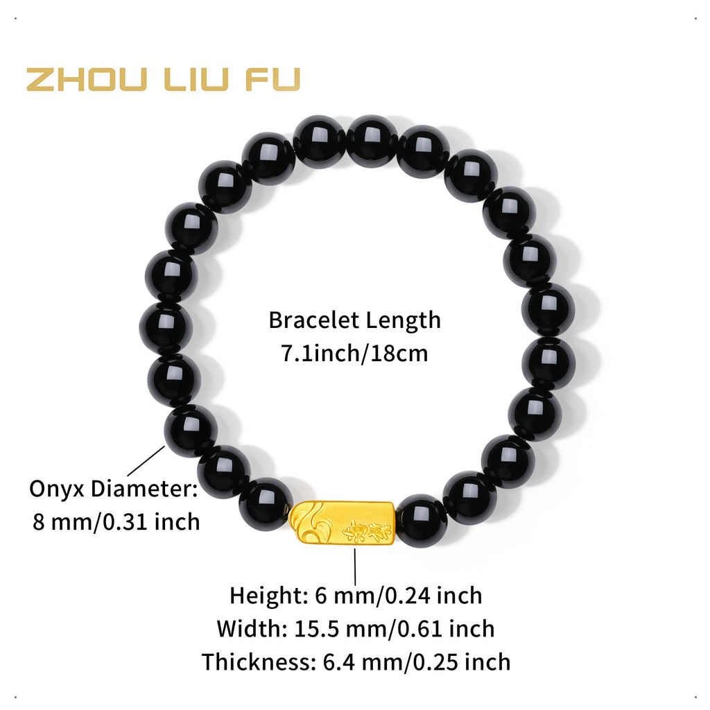 24K Gold Beaded Bracelet Onyx Ingot 0.7-1g A1922085