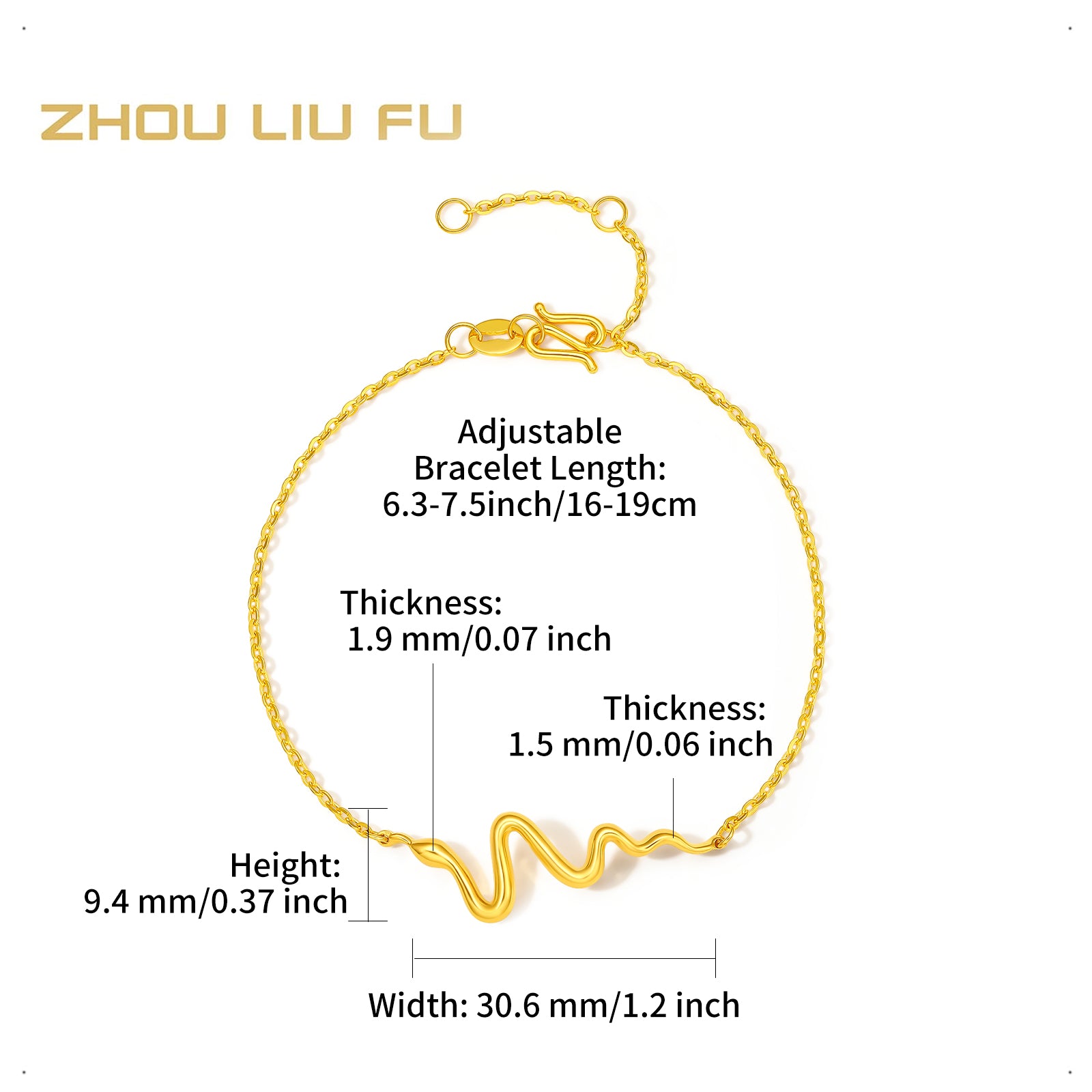 "Chinese Zodiac Snake" 24K Gold Chain Bracelet Snake 3.15-3.45g A0713108