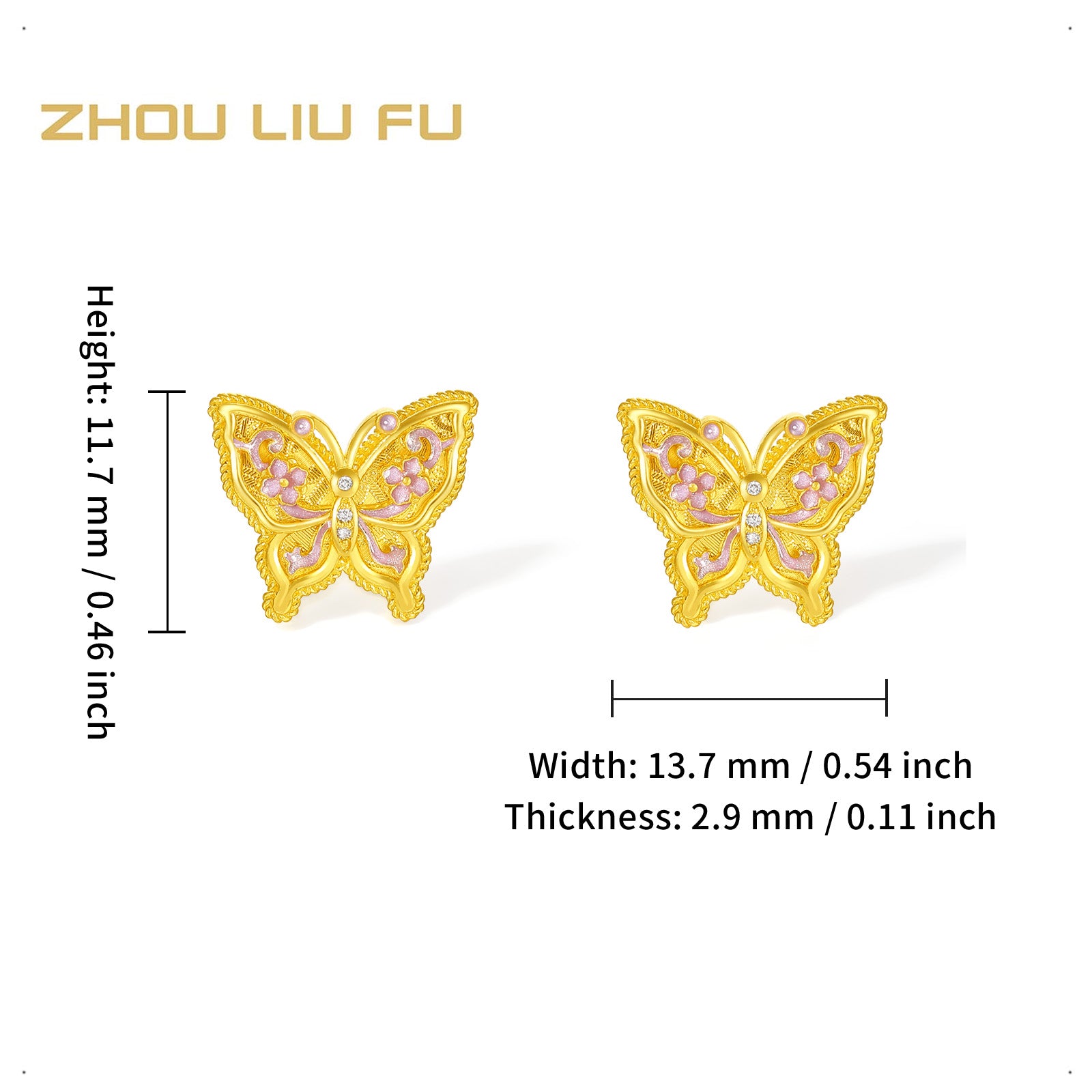 「華夏文化藏品 - 宋錦」24K金耳釘鑽石蝴蝶 3.86-5.86克 W0923869