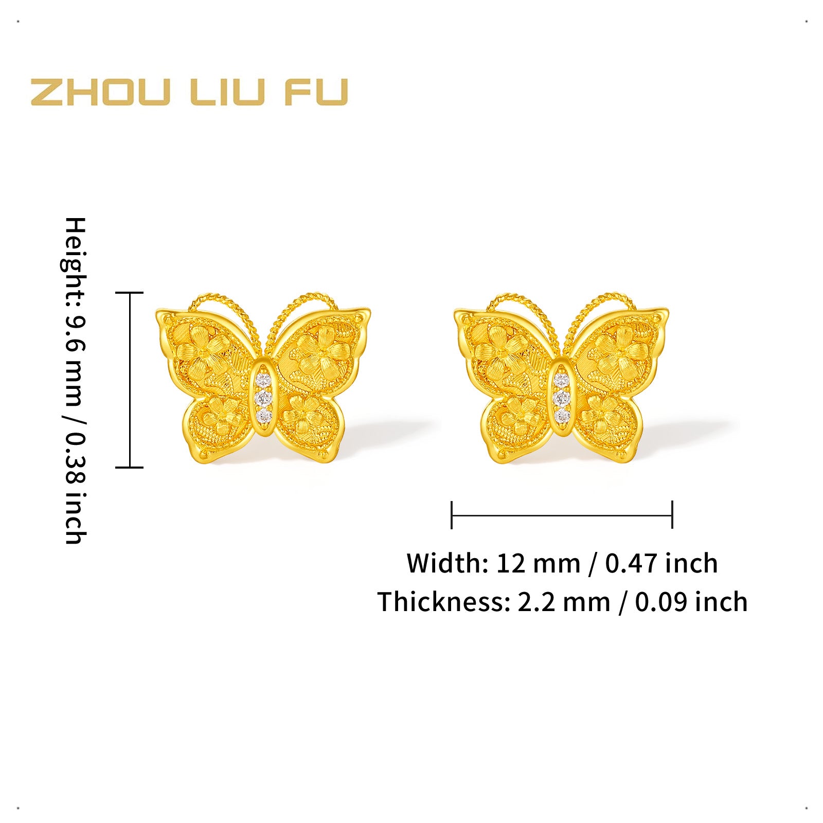 「華夏文化典藏—宋錦」24K金耳釘 鑽石蝴蝶 3.1-5.1g W0923498